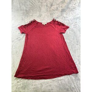 Pink Republic Shirt women's Large red Cold Shoulder top